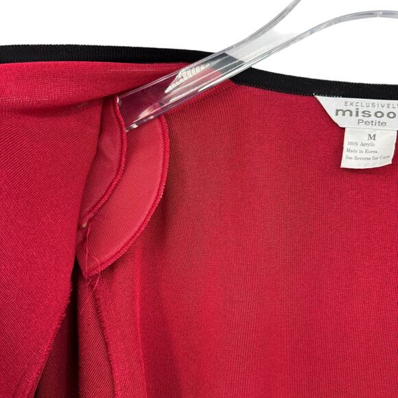 Exclusively Misook Petite Deep Red Knit Black Trim Layering Cardigan Sweater - Picture 8 of 10